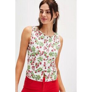 Free People Tilly Printed Vest Blouse Top Knit Ribbed Button Down S New 280477